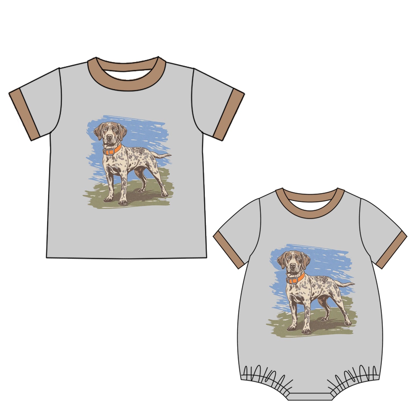 ( Moq 5 Each Style ) Baby Boy Short Sleeves Dog Sibling Romper Shirt 4.21