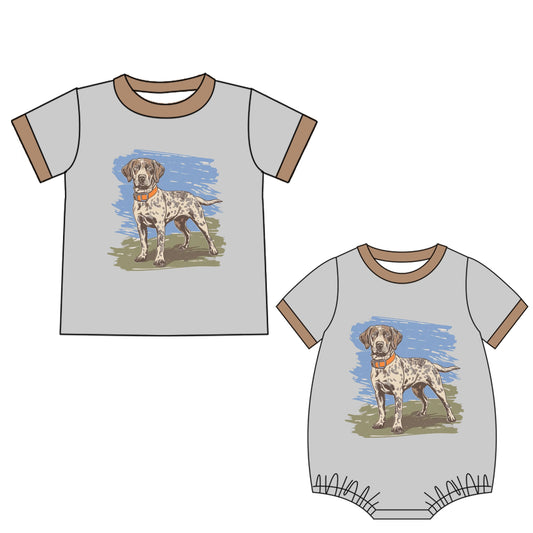 ( Moq 5 Each Style ) Baby Boy Short Sleeves Dog Sibling Romper Shirt 4.21