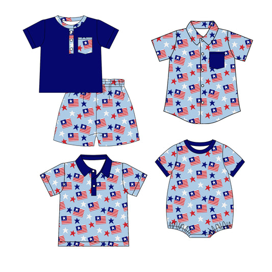 ( Moq 5 Each Style ) Sibling Baby Boys Toddler Shirt Sleeves Flags Stars Shirts Set Romper Clothes