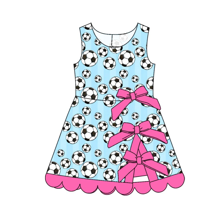 ( Moq 5 ) Preorder Baby Girls Kids Soccer Bows Yoga Active Scallop Dress Blue Clothes