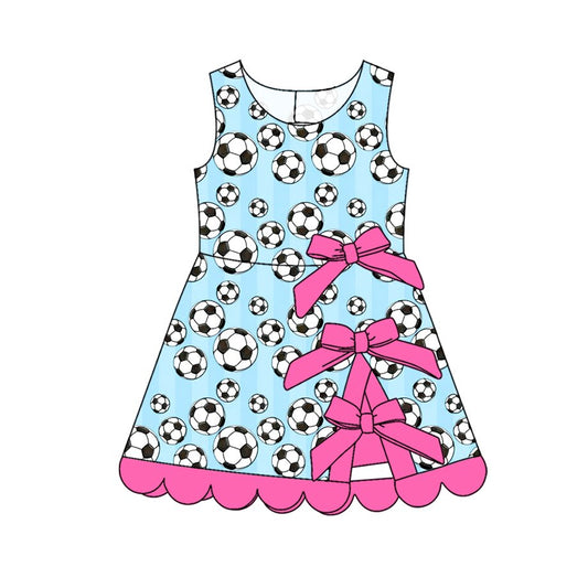 ( Moq 5 ) Preorder Baby Girls Kids Soccer Bows Yoga Active Scallop Dress Blue Clothes