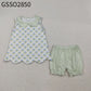 Baby Girl Sleeveless Floral Scallop Tops Green Plaid Shorts Clothes Set RTS