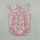 Baby Girls Infant Short Sleeves Embroidery I Love Dad Flower Pink Romper RTS