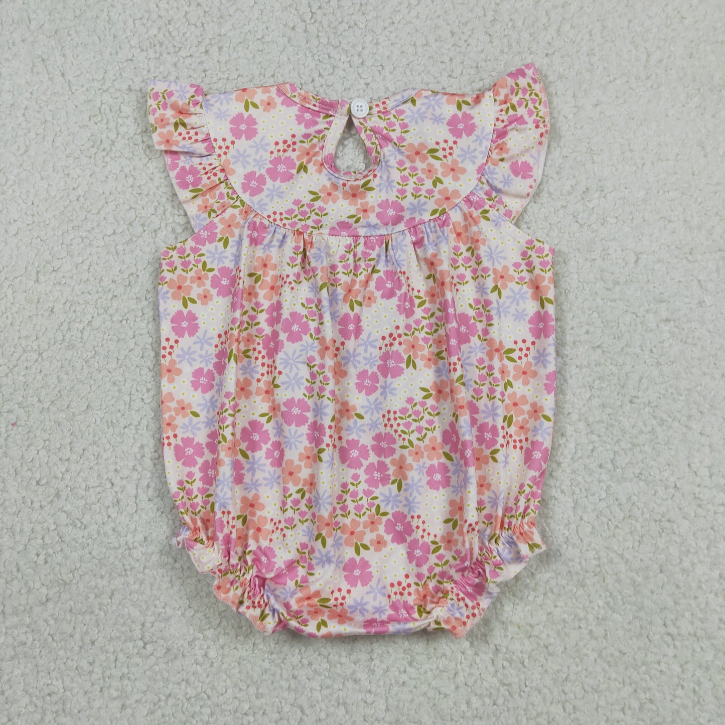 Baby Girls Infant Short Sleeves Embroidery I Love Dad Flower Pink Romper RTS