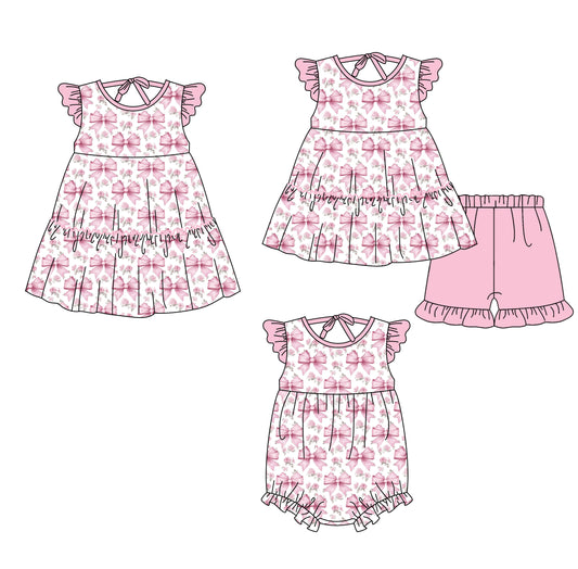 ( Moq 5 Each Style ) Sibling Baby Girls Kids Short Sleeves Bows Flower Romper Dress Set Summer Clothes