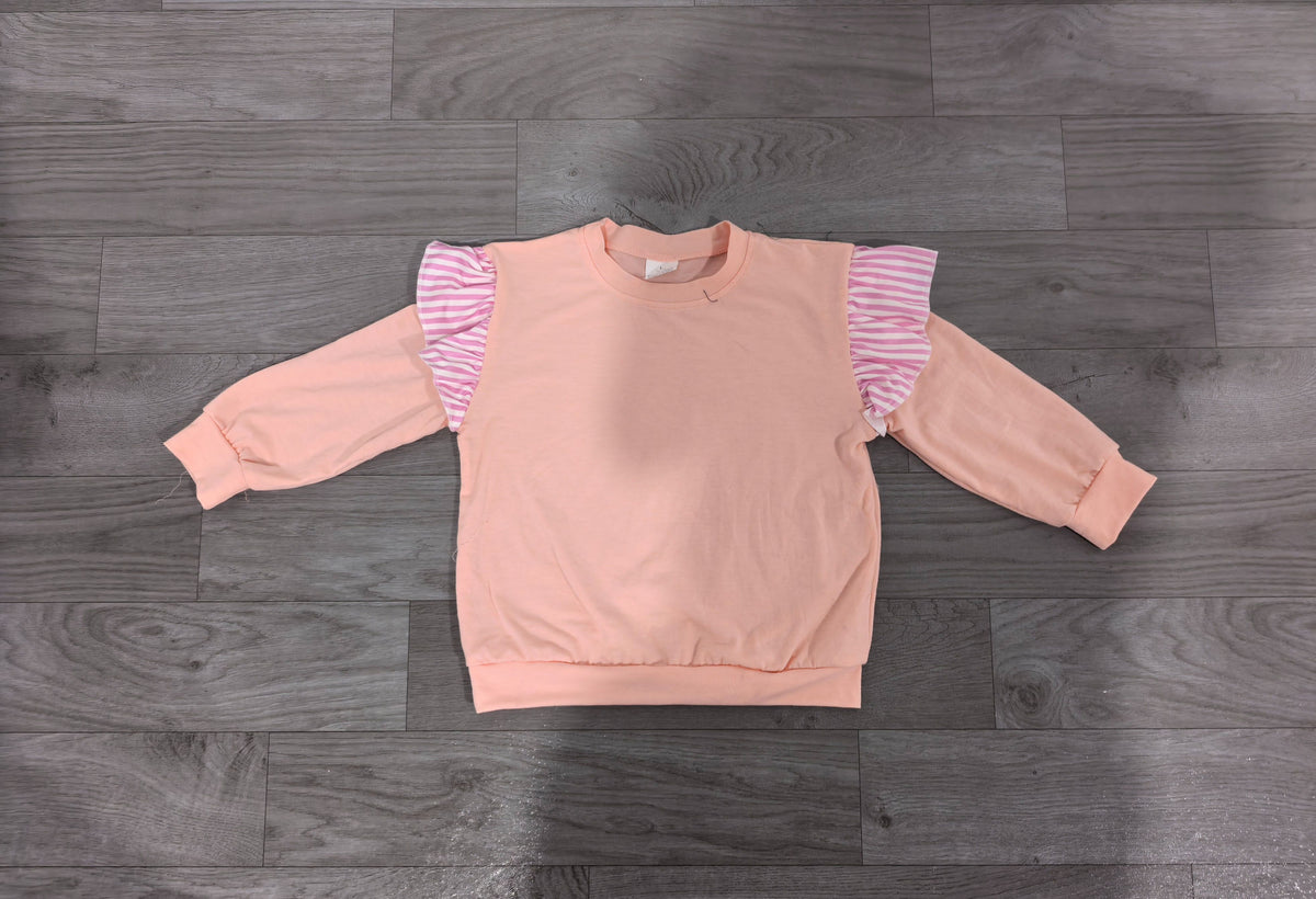 ( No moq ) Preorder Baby Girls Toddler Stripes Ruffle Long Sleeves Pink Shirt Cotton Clothes
