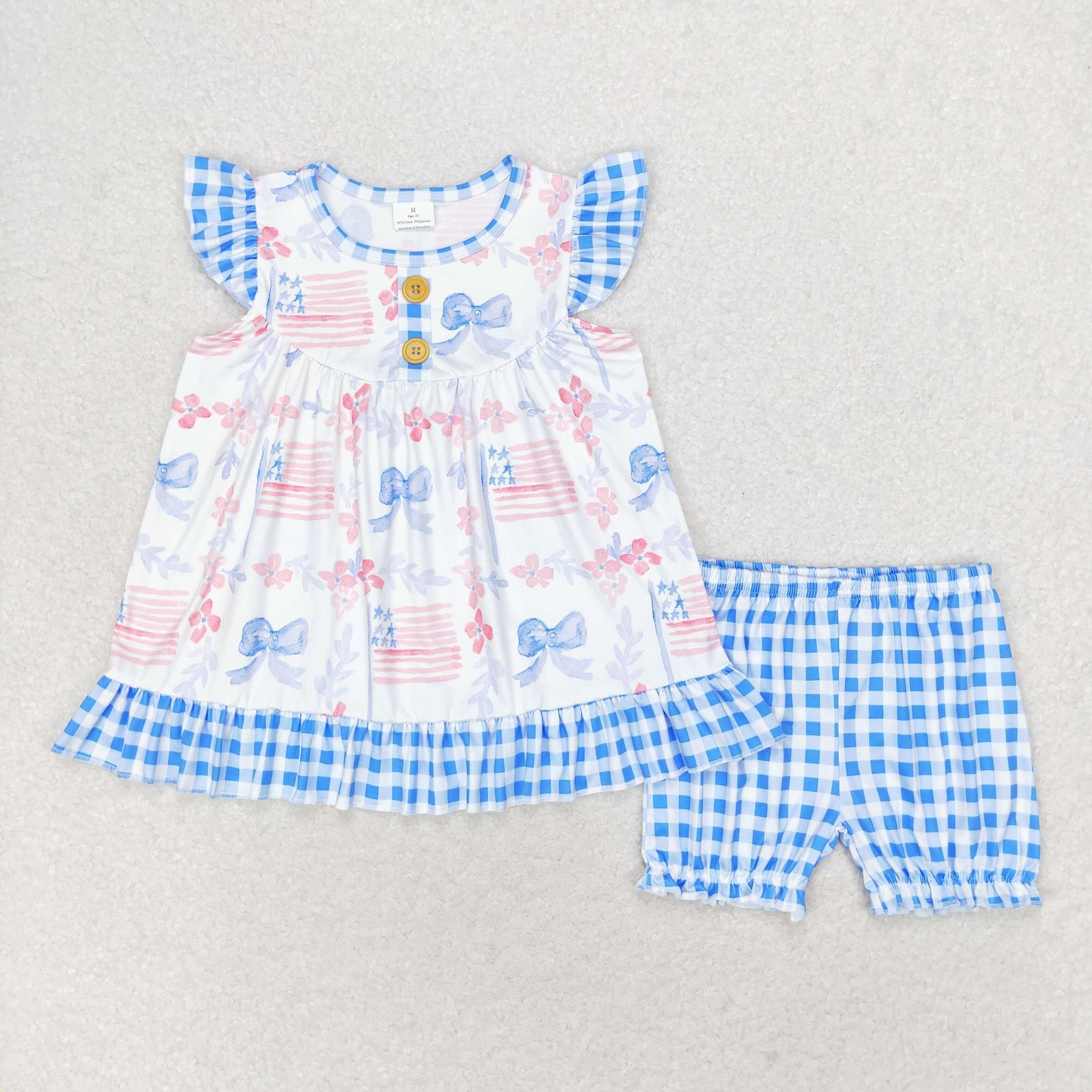 Baby Boy Girl July 4th Sibling Bows Romper Set