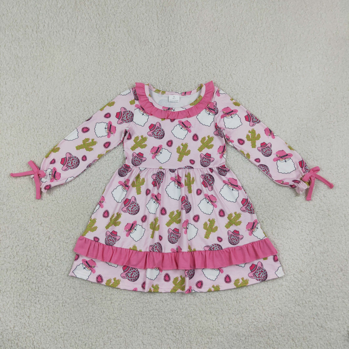 Baby Girls Toddler Long Sleeves Christmas Santa Cactus Western Dress RTS