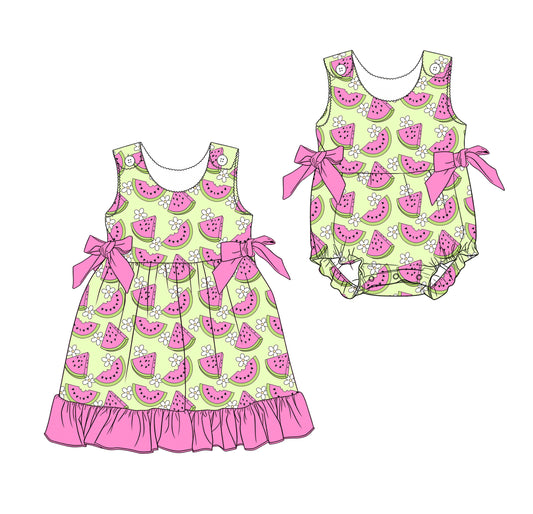 ( Moq 5 Each Style ) Baby Girls Kids Watermelon Flower Sibling Summer Romper Dress