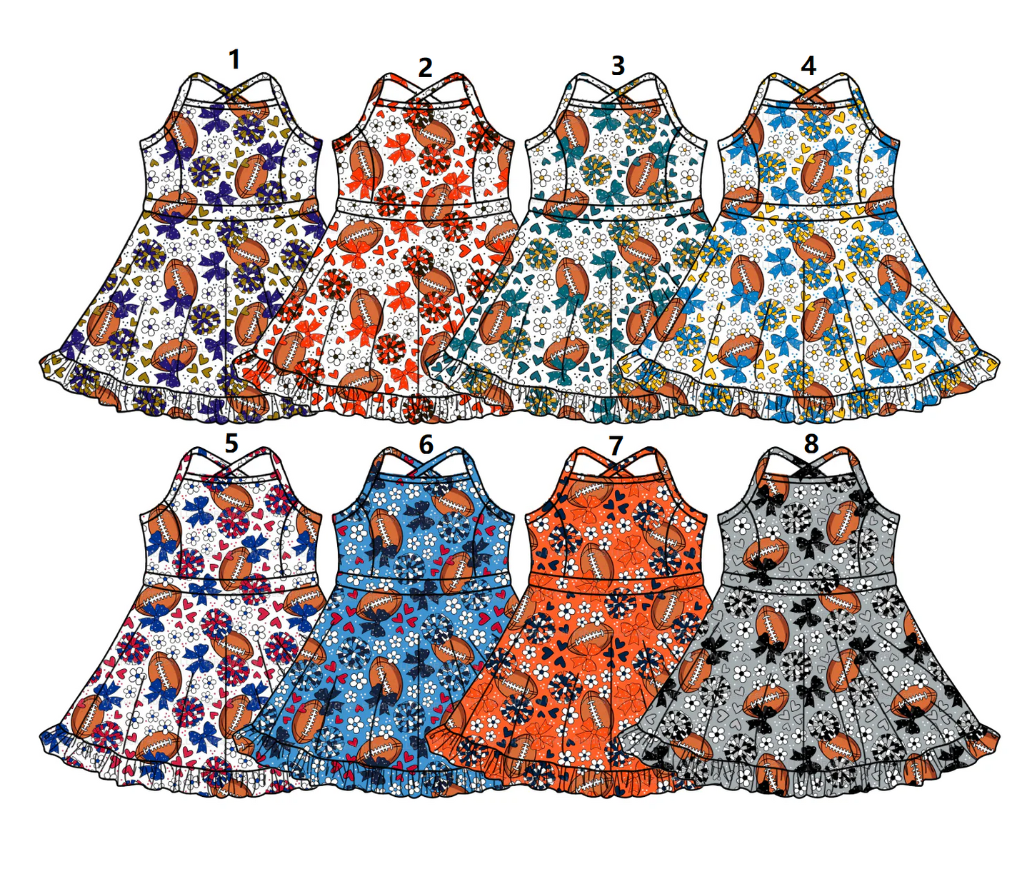 ( Moq 5 Each Style ) Sibling Baby Girls Toddler Sleeveless Football Bows Hearts Flower Ruffle Dresses