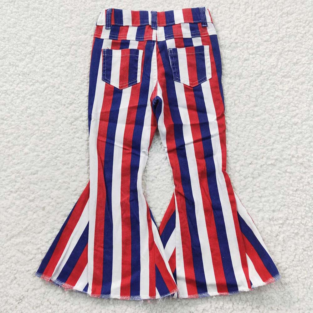 P0105 July 4th Baby Girl Striped Denim Jeans Pants