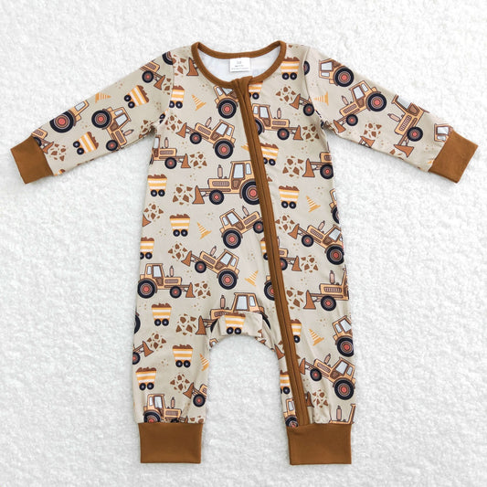 LR0508 Baby Boy Long Sleeves Construction Zipper One Piece Romper