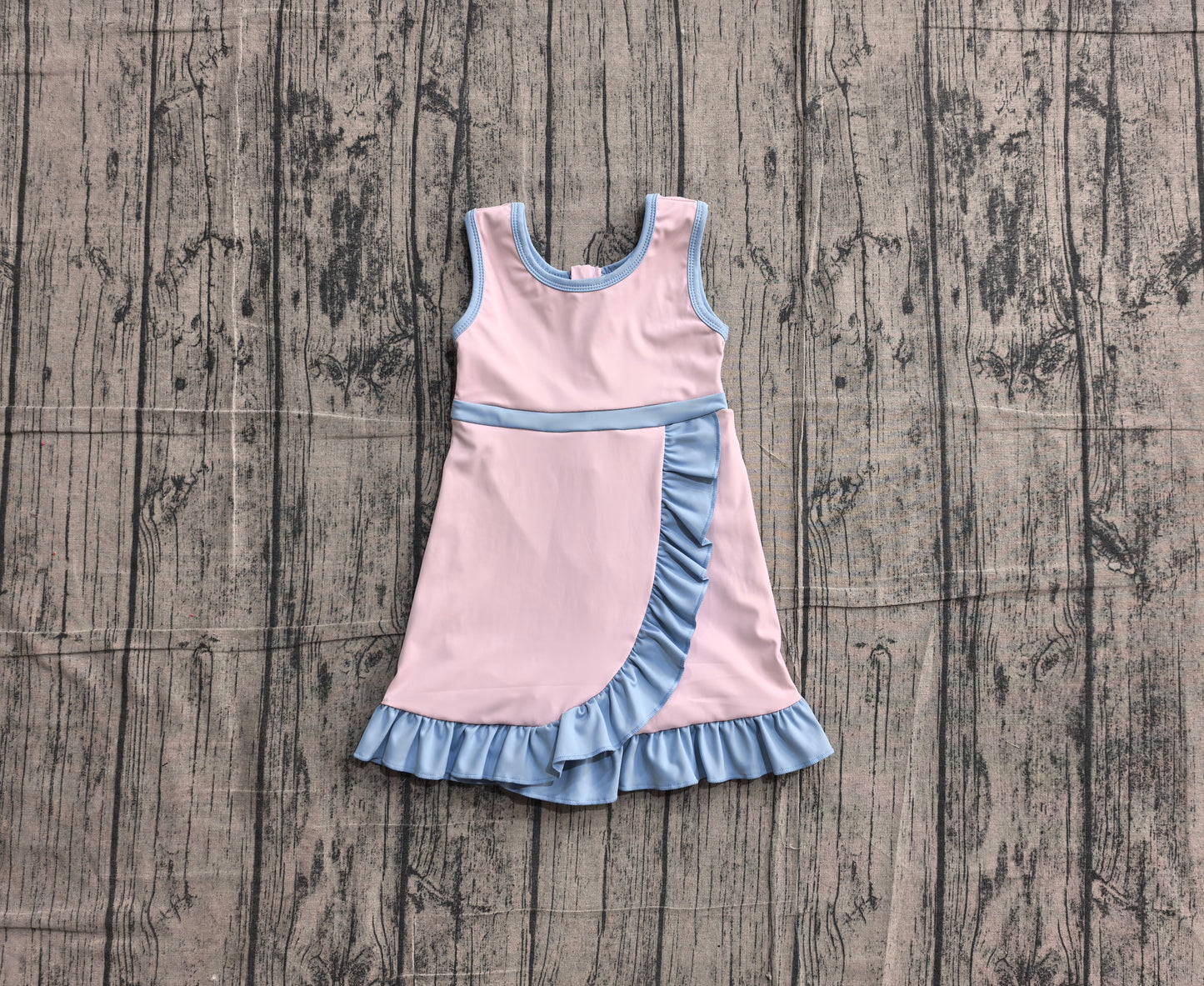 ( No moq ) Preorder Baby Girls Kids Sleeveless Shorts Knee Length Pink Dress Yoga Active Scallop Clothes