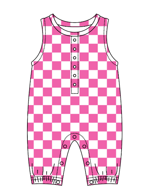 Baby Girl Sibling Pink Checkered Shirt Romper Set Moq 5