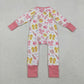 Girls Infant Long Sleeves Softball Bows Zipper Sleeper Romper RTS
