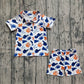 Baby Girl Shot Sleeves Navy Football Stars Bows Cheer Buttons Shirt Short Pajamas Team Set RTS