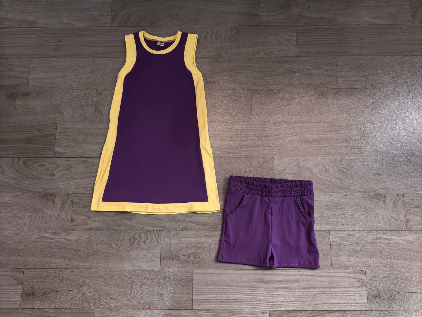 ( No moq ) Preorder Baby Girls Kids Sleeveless Purple Tops Shorts Set Yoga Active Clothes