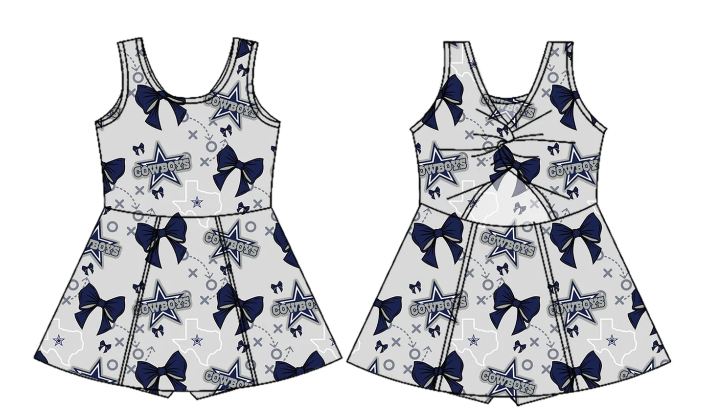 Baby Girl Sleeveless Cowboys Bows Sibling Team Dress Set ( Moq 5 Each Style ) 2.19