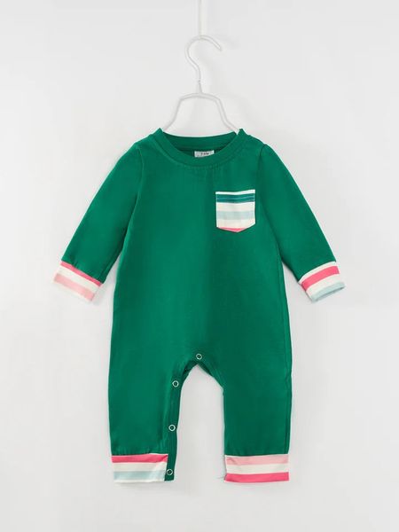 Baby Boy Green Long Sleeves Christmas Cotton Romper