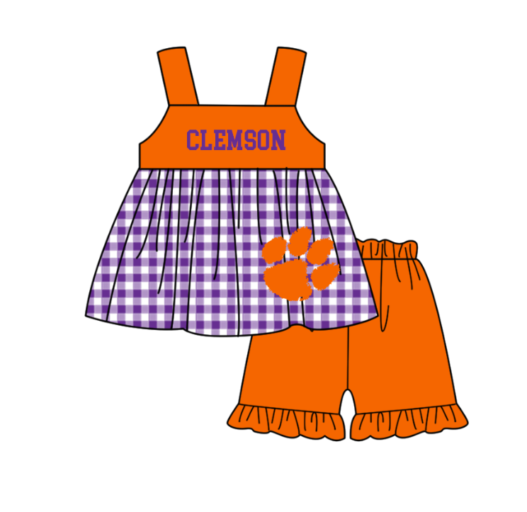( Moq 5 Each Style ) Baby Boys Girls Kids Purple Plaid Team Sibling Rompers Dress Sets
