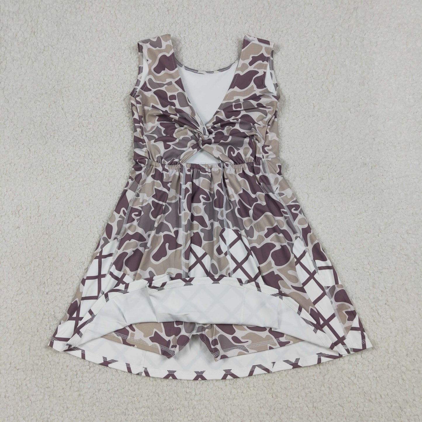 Baby Girls Kids Grey Camo Drips Plaid Skort Yoga Active Knee Length Dress RTS