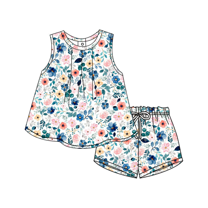 Baby Girl Sleeveless Flower Tunic Shorts Summer Set ( Moq 5 ）12.9
