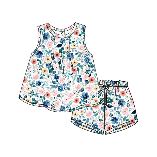 Baby Girl Sleeveless Flower Tunic Shorts Summer Set ( Moq 5 ）12.9
