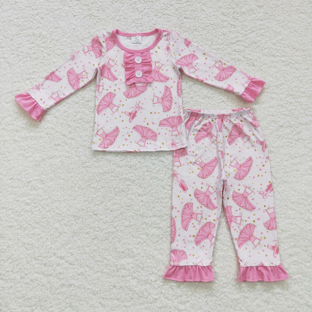 GLP0737 Baby Girl Long Sleeves Pink Pants Outfit Pajamas