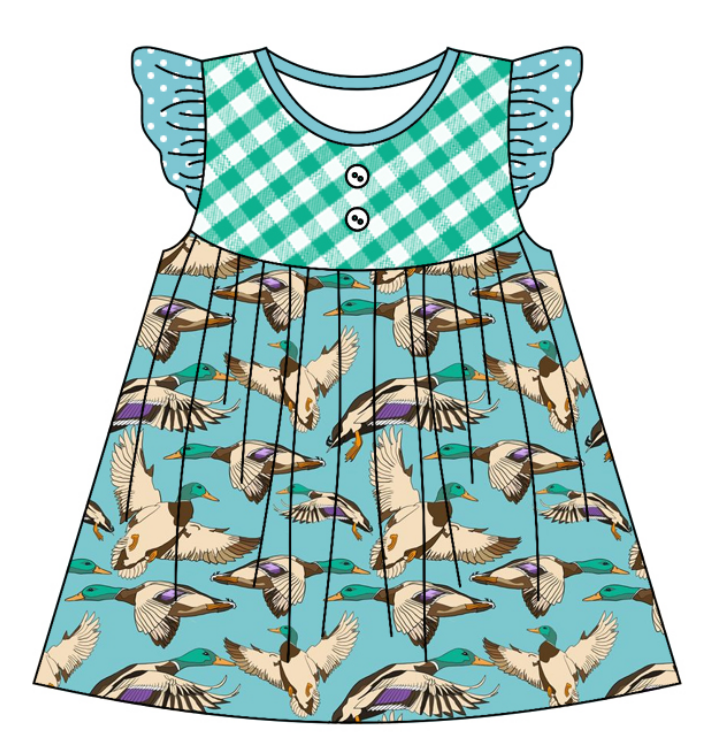 Baby Boy Girl Ducks Plaid Sibling Matching Green Dress Romper Clothes Set ( Moq 5 Each style )