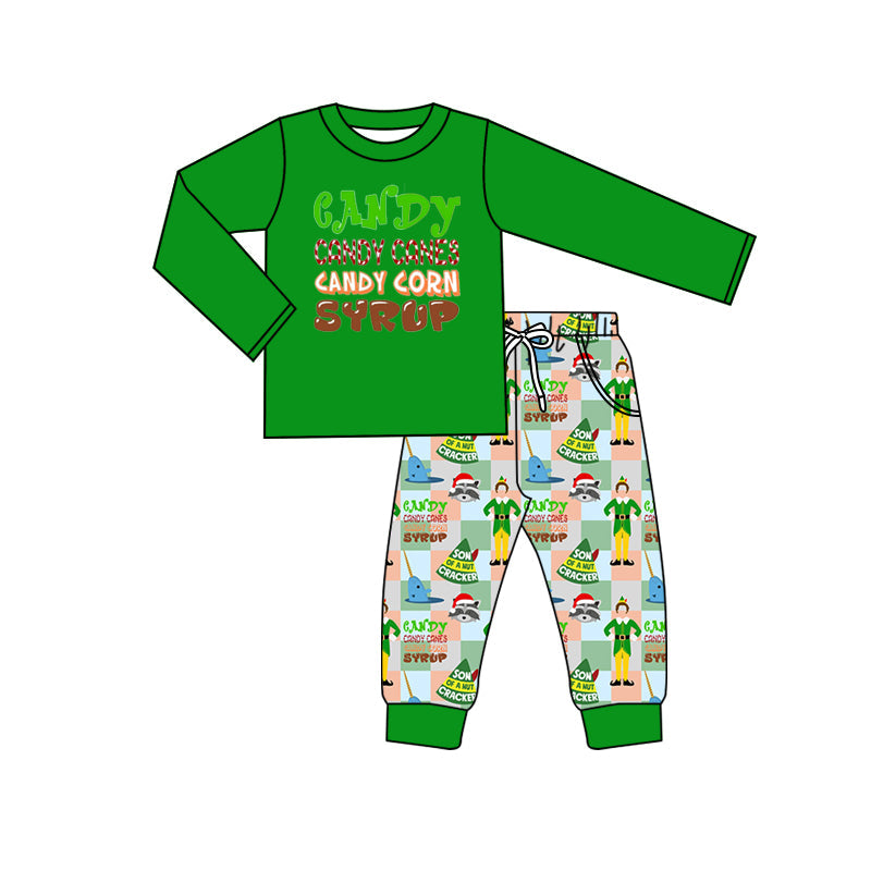 Baby Boy Christmas Shelf Candy Green Shirt Pants Clothes Set