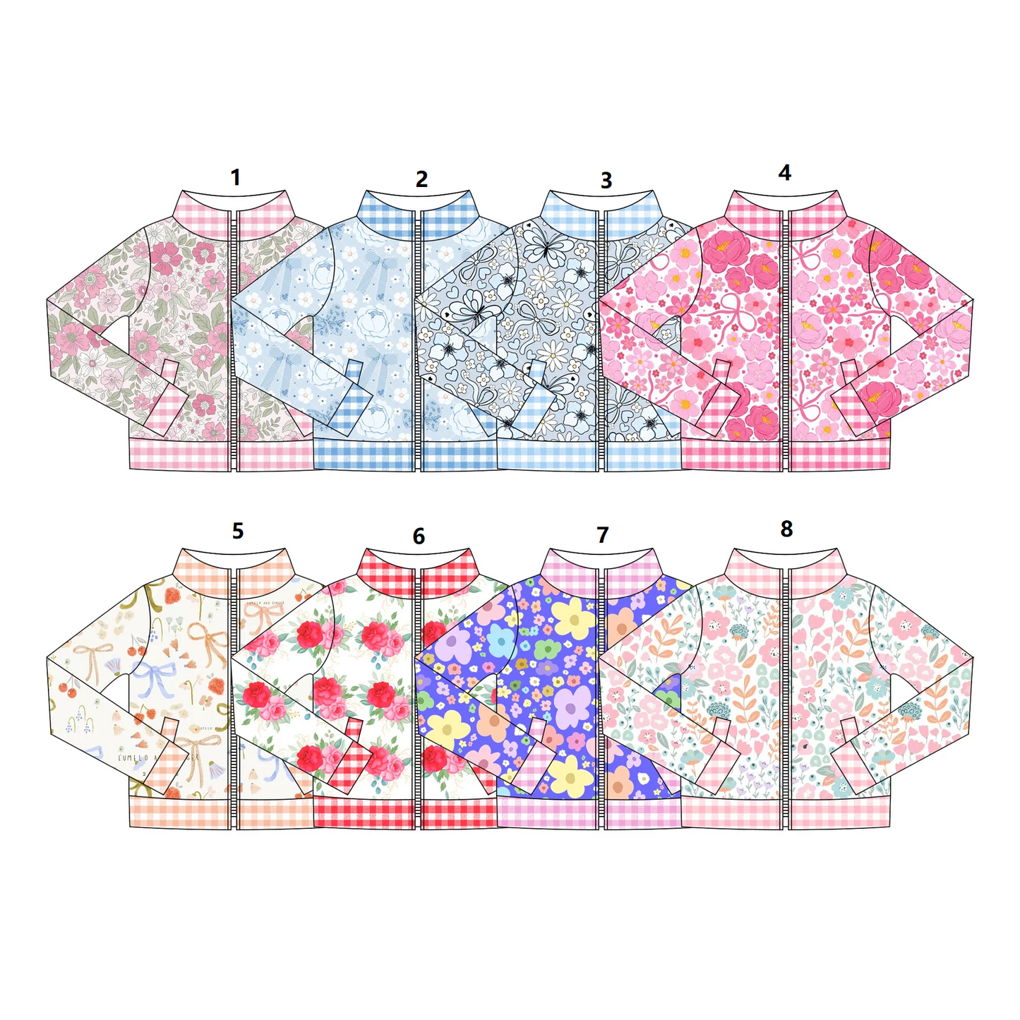 ( Moq 5 Each Style ) Sibling Baby Girls Long Sleeves Flower Bows Zipper Pockets Jackets Tops