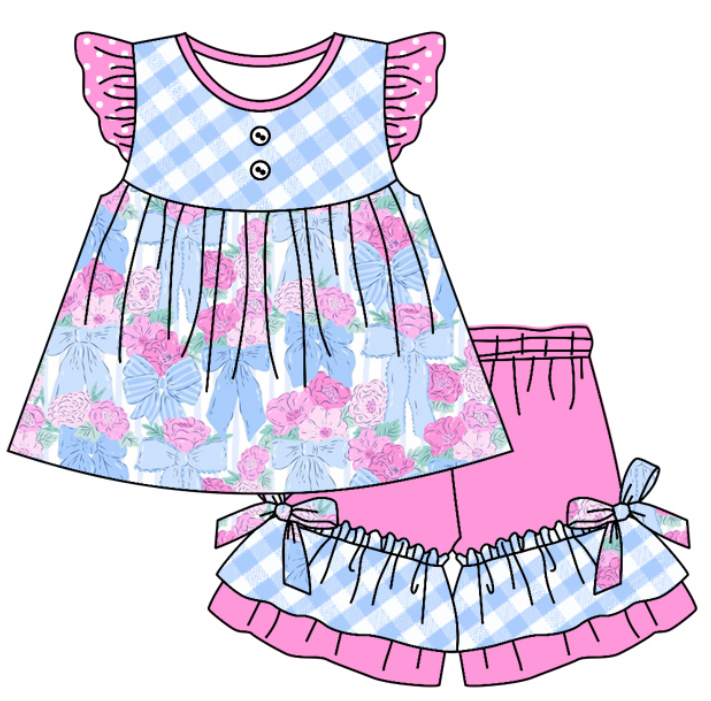 Baby Boy Girl Bows Flower Sibling Matching Dress Romper Clothes Set ( Moq 5 Each style )