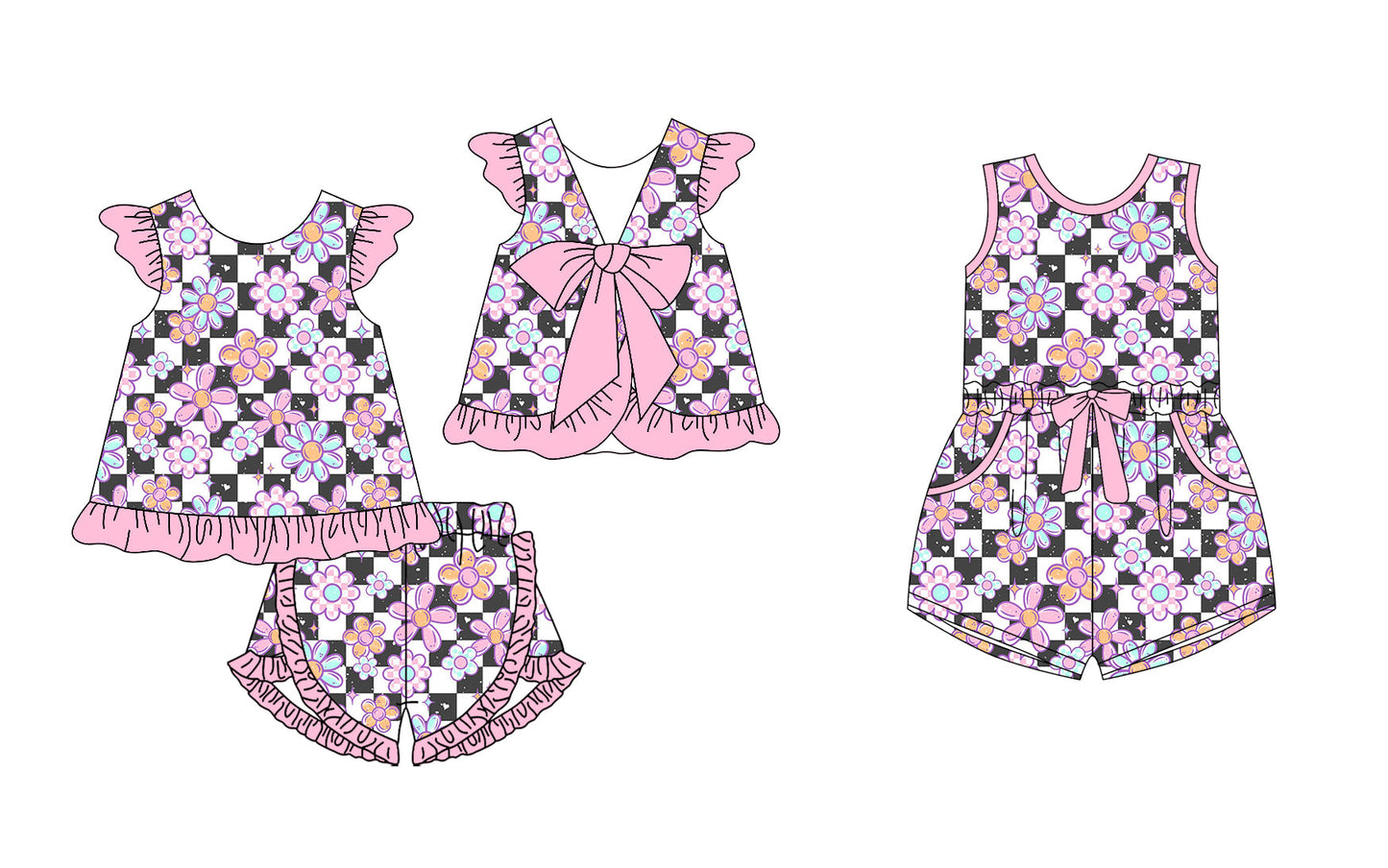 Baby Girl Flower Checked Sibling Jumpsuit Set ( Moq 5 Each Style ) 12.26