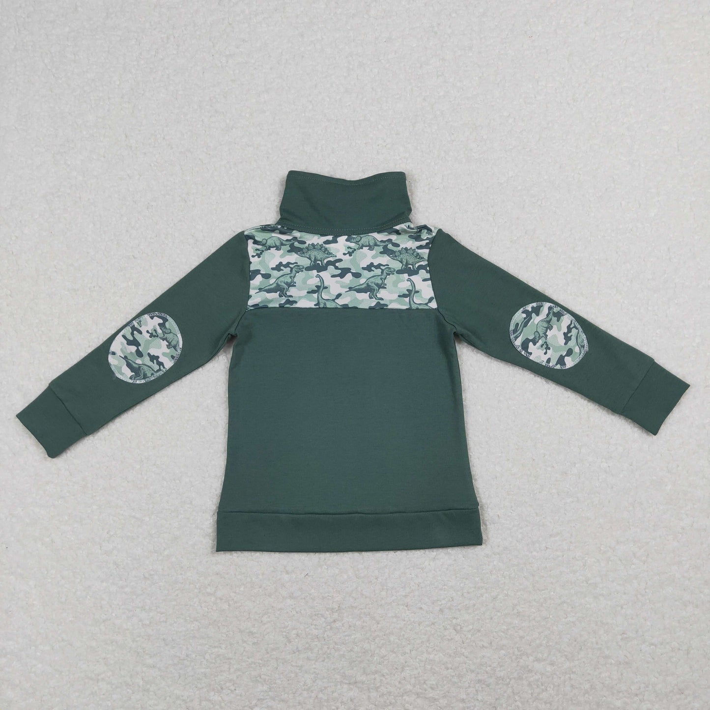 BT0381 Baby Girl Long Sleeves Dinosaurs Camo Zipper Green Shirt Tops