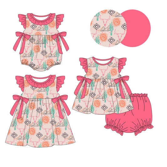 Baby Girl Western Cow Cactus Sibling Romper Dress Set ( Moq 5 Each Style ) 1.8