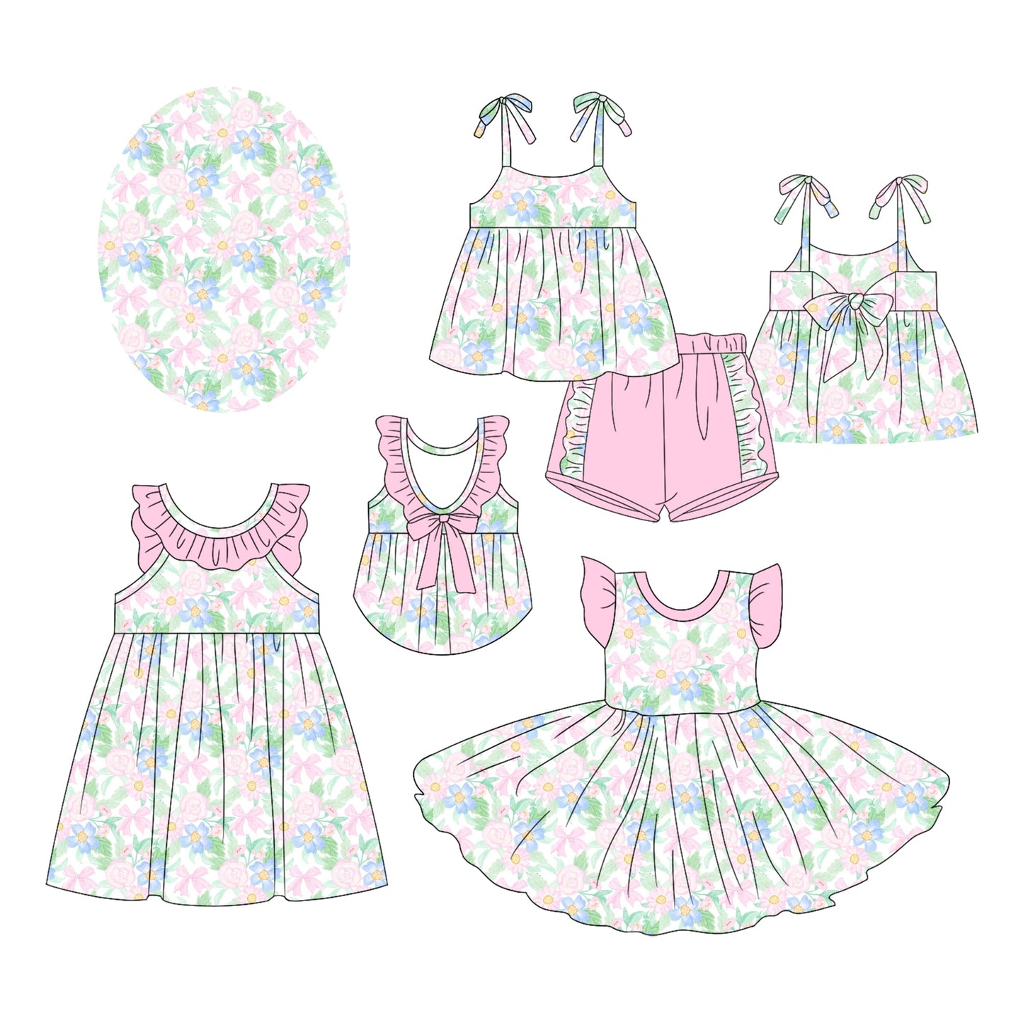 Baby Girl Flower Bows Sibling Dress Set ( Moq 5 Each Style ) 2.17
