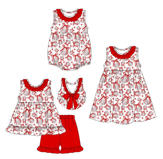 Baby Girl Sleeveless Baseball Bows Sibling Romper Dress Set ( Moq 5 Each Style ) 2.27