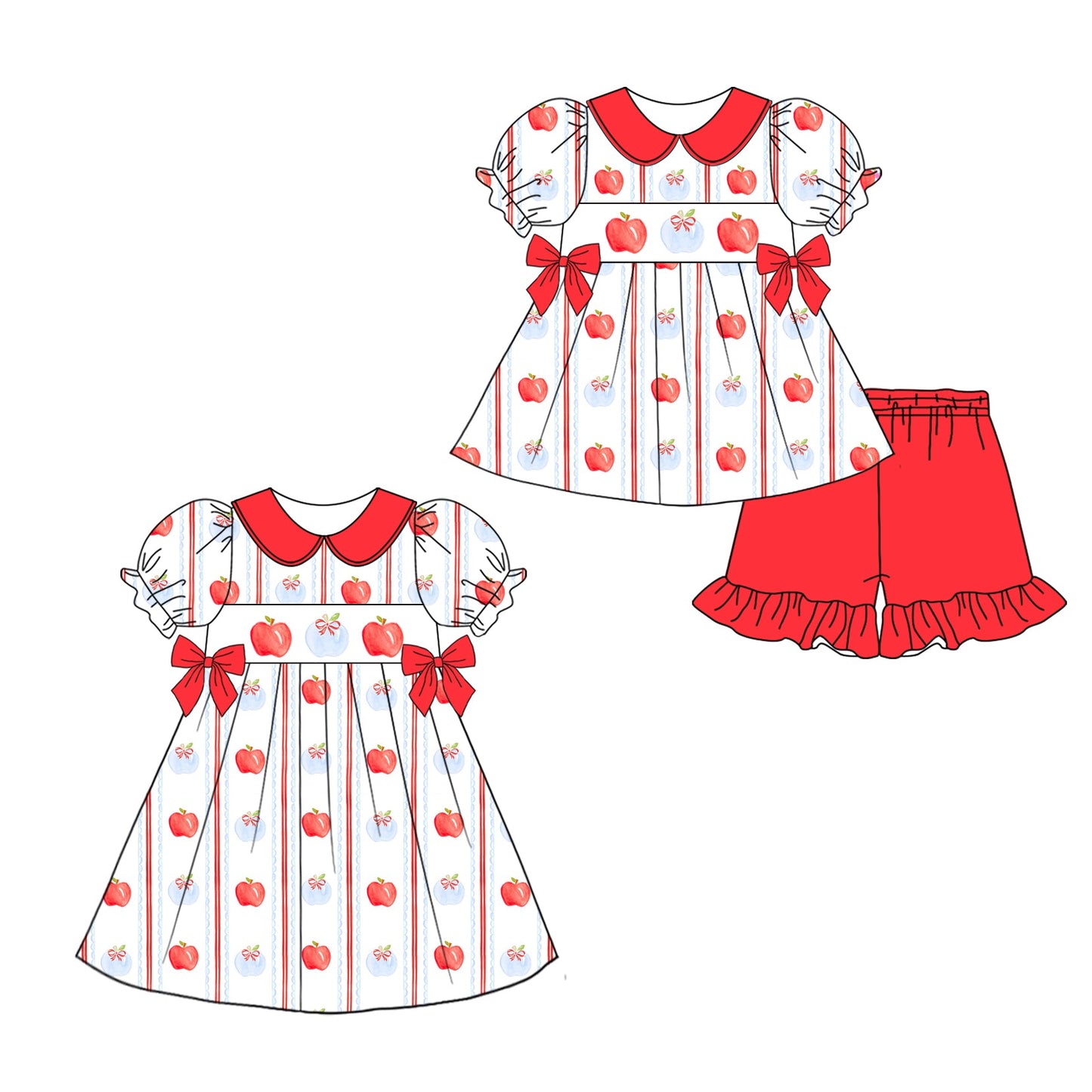Baby Girl Apple Bows Back To School Sibling Dress Set ( Moq 5 Each Style ) 12.31