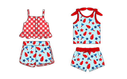 Baby Girl Straps July 4th Popsicles Stars Checked Shorts Sibling Set ( Moq 5 Each Style ) 2.8