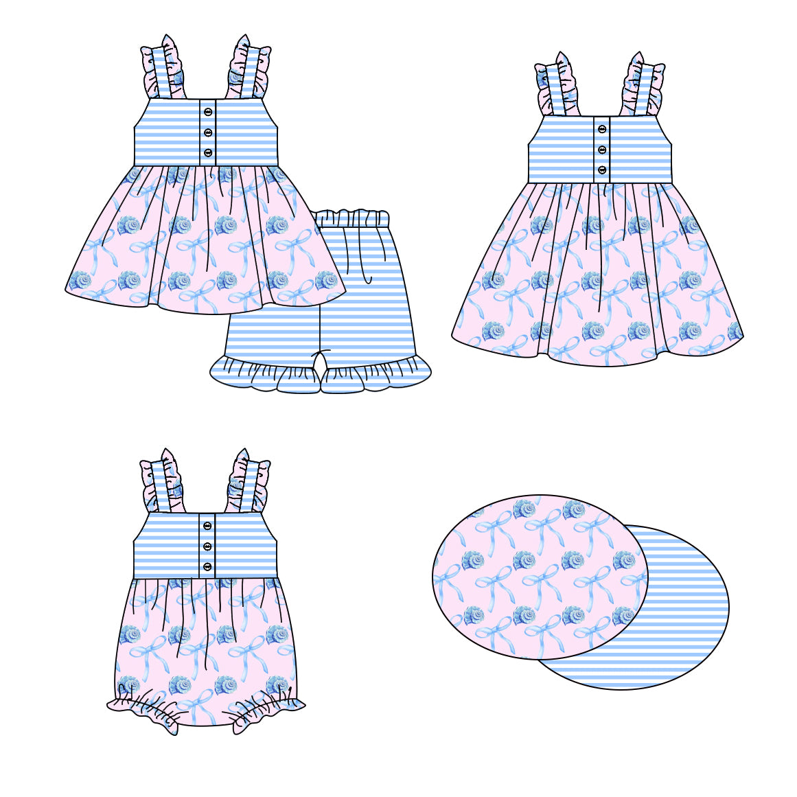 Baby Girl Bows Stripes Sibling Romper Dress Set ( Moq 5 Each Style ) 1.16