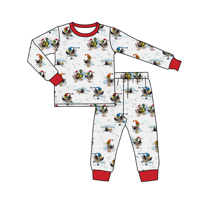 Baby Kids Long Sleeves  Christmas Ducks Shirt Pajamas Pants Set