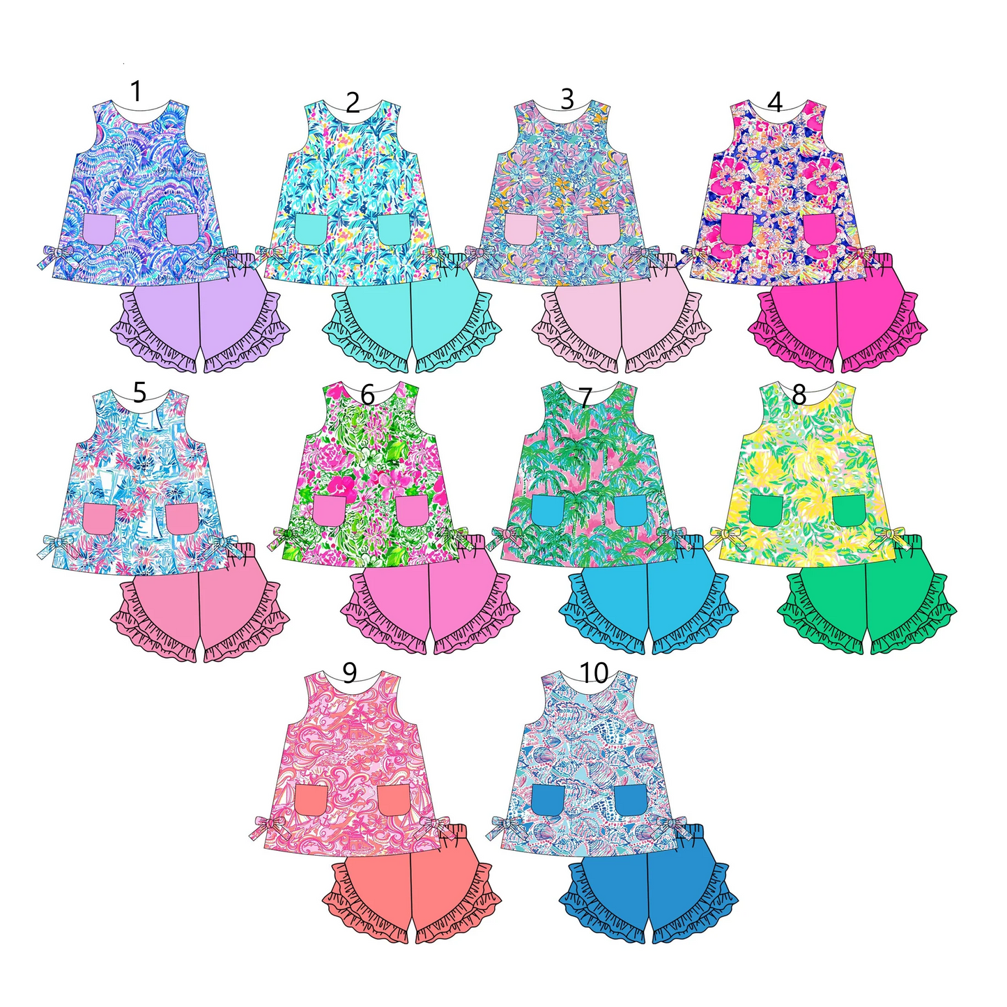 Baby Girl Sleeveless Flower Tunic Shorts Sibling Set ( Moq 5 Each Design ) 12.11