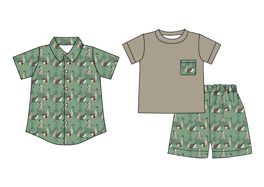 Baby Boy Short Sleeves Ducks Green Sibling Shirt Set ( Moq 5 Each Style ) 2.12