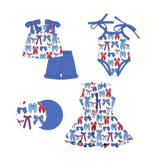 Baby Girl July 4th Bows Straps Sibling Romper Dress Set ( Moq 5 Each Style ) 2.24
