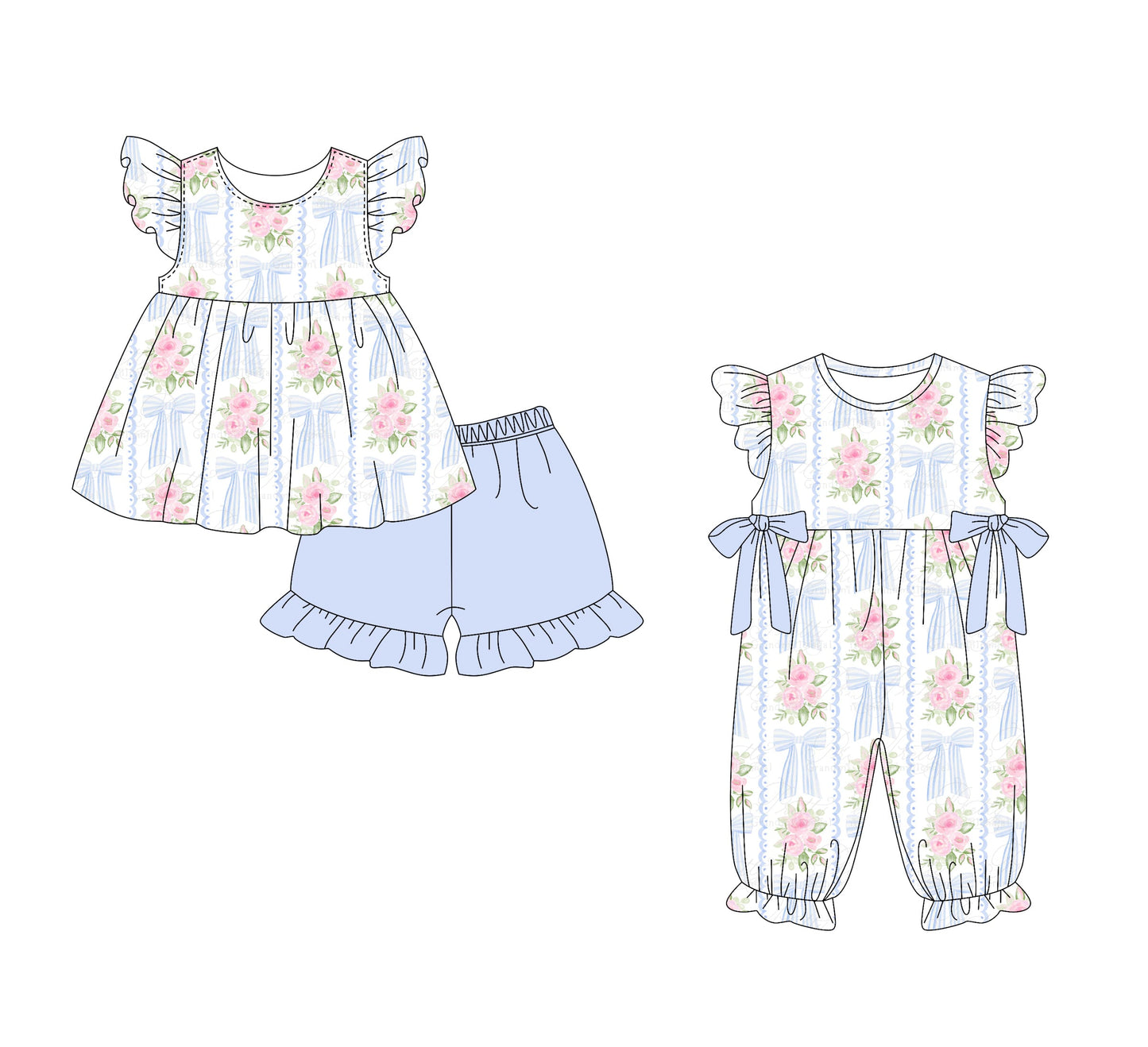 Baby Girl Flower Bows Sibling Romper Set ( Moq 5 Each Style ) 1.15