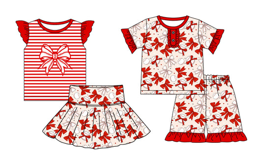 Baby Girl Short Sleeves Baseball Bows Stripes Sibling Summer Set ( Moq 5 Each Style ) 2.18