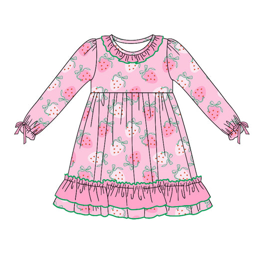 Baby Girl Long Sleeves Strawberry Pink Dress