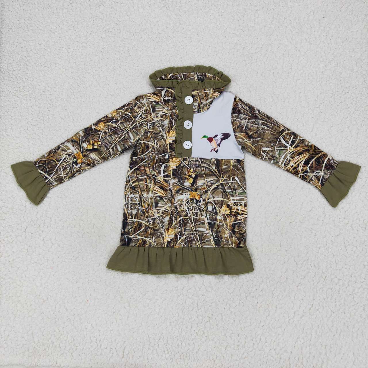 GT0312 Baby Girl Long Sleeves Duck Camo Zipper Hunting Pullover