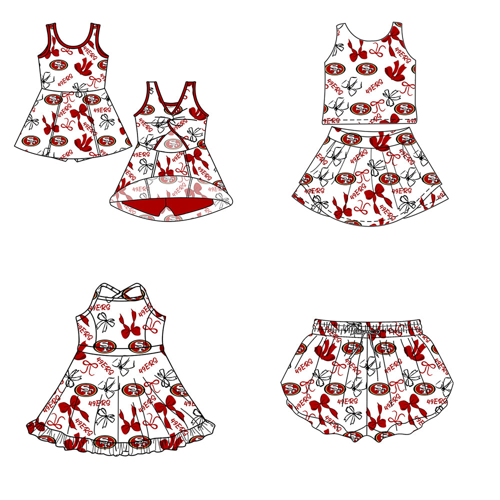( Moq 5 Each Style ) Baby Girls Toddler Red Bows Team Sibling Shorts Dresses Set Summer Clothing