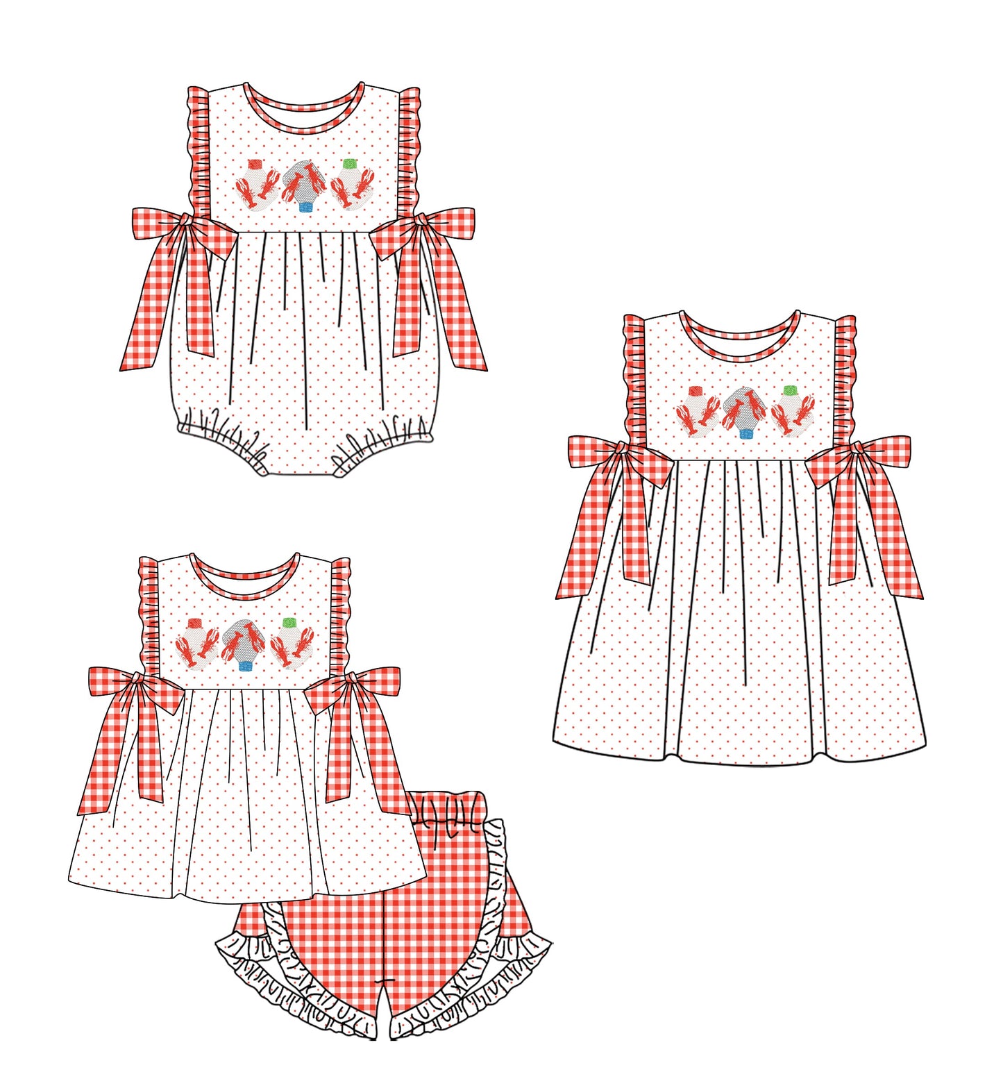 Baby Girl Crawfish Sibling Romper Dress Set ( Moq 5 Each Style ) 12.19